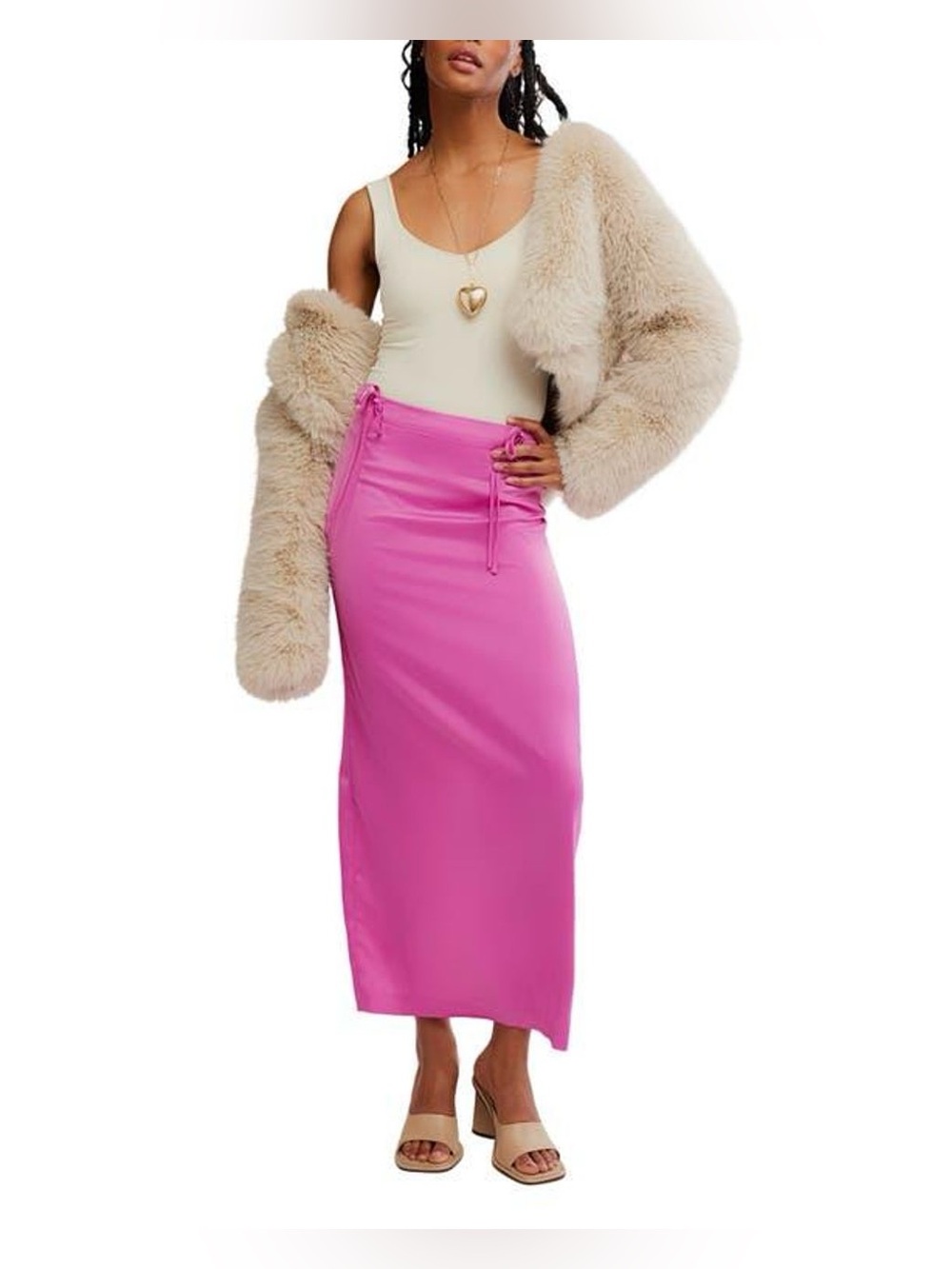 NWT Free People Rosetto Column Slip Skirt in Super Pink Size 0